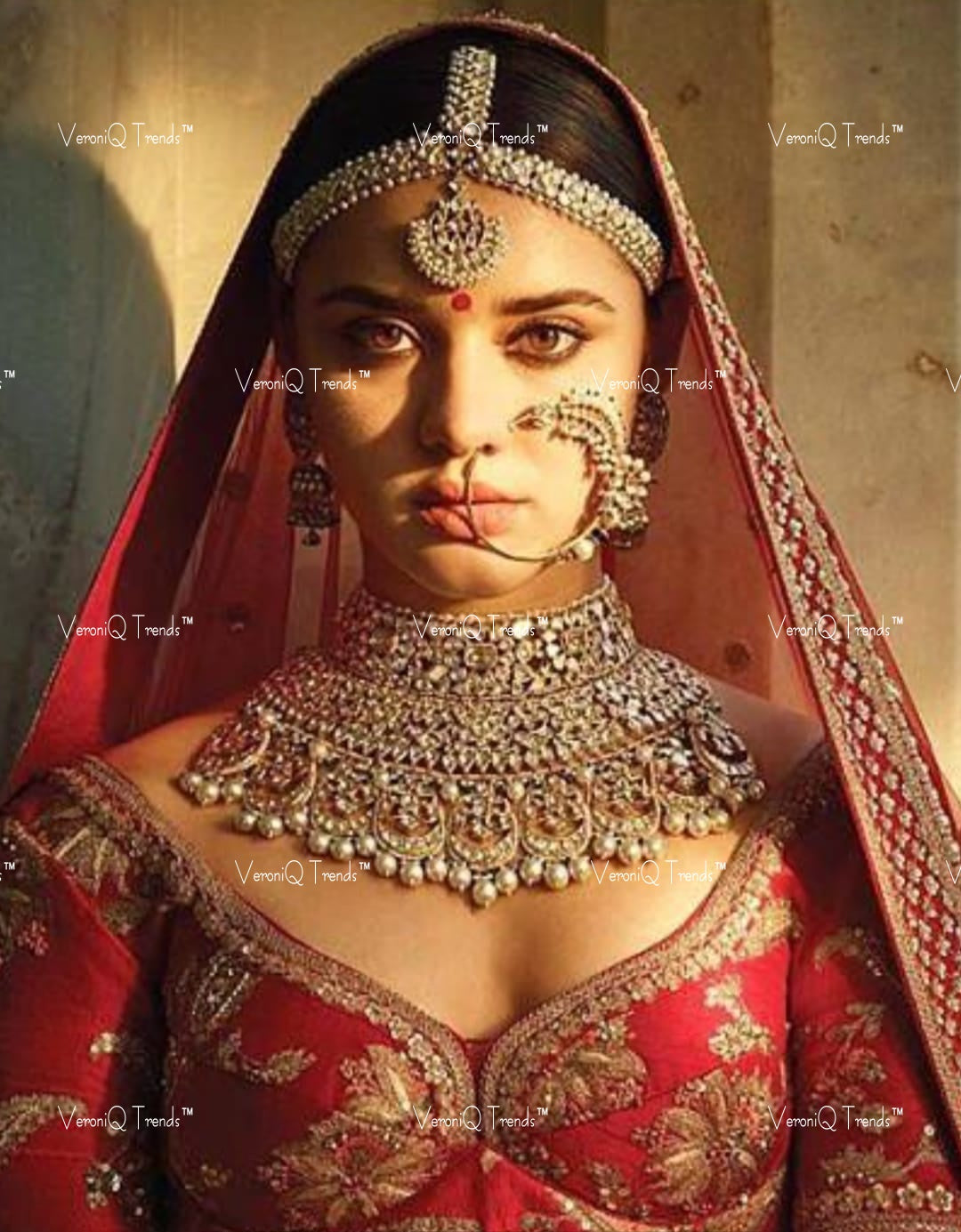 VeroniQ Trends-Traditional Bridal Pearl And Pachi Necklace With Chandbali Drops Pachi-Fresh Water Pearl-Gold Plated-Wedding Jewellery-Punjabi Jewellery-South Indian-Thappa Jewellery