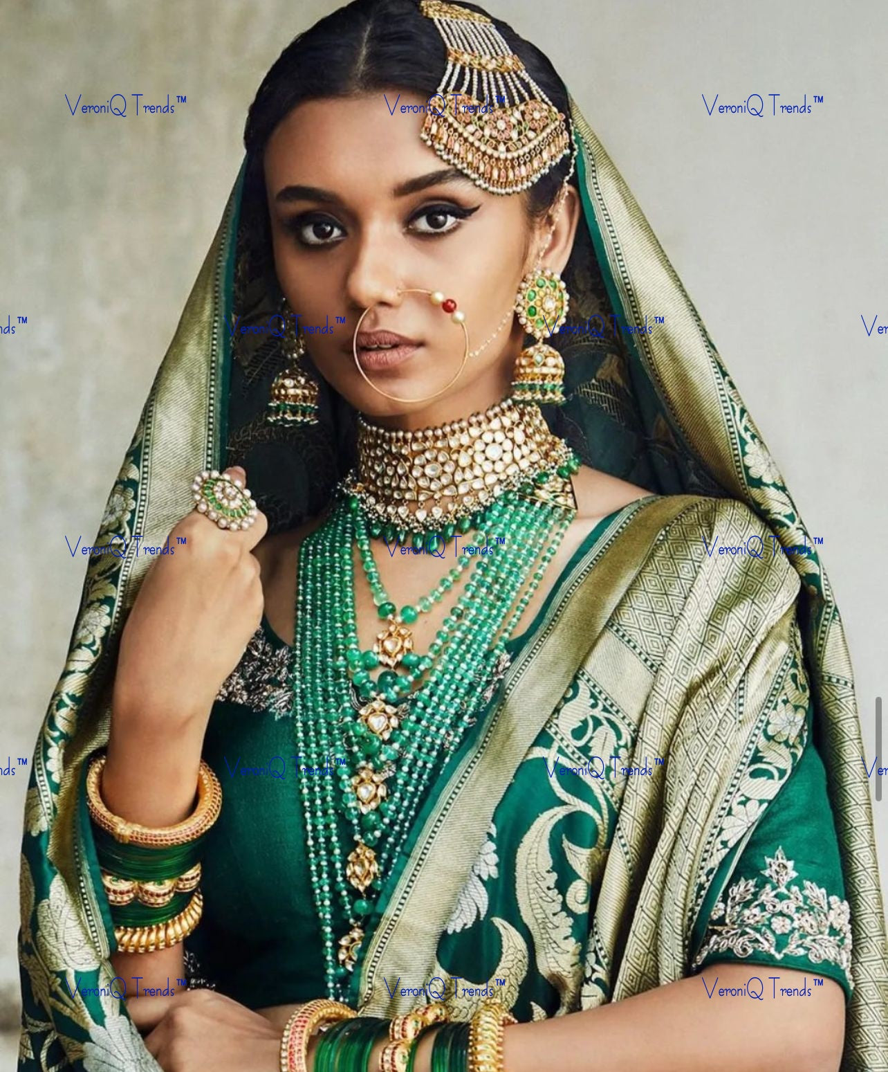 VeroniQ Trends-Traditional Bridal Multilayer Pachi Long Necklace and Strawberry Quartz Drop Choker Necklace Pachi-Gold Plated-Wedding Jewellery-Punjabi Jewellery-South Indian-Thappa Jewellery