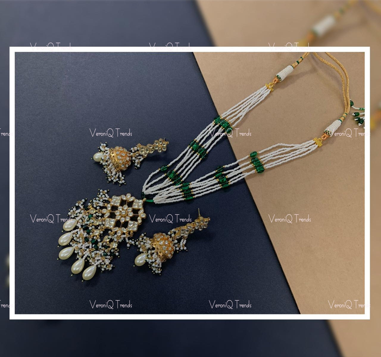 VeroniQ Trends-Traditional Gold Plated Pachi Kundan And Pearl Necklace Pachi Kundan-Gold Plated-Wedding Jewellery-Punjabi Jewellery-South Indian-Thappa Jewellery