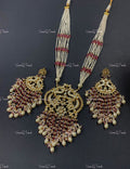 VeroniQ Trends-Traditional Peacock Design Gold Plated Pachi Kundan And Pearl Long Necklace Pachi Kundan-Gold Plated-Wedding Jewellery-Punjabi Jewellery-South Indian-Thappa Jewellery