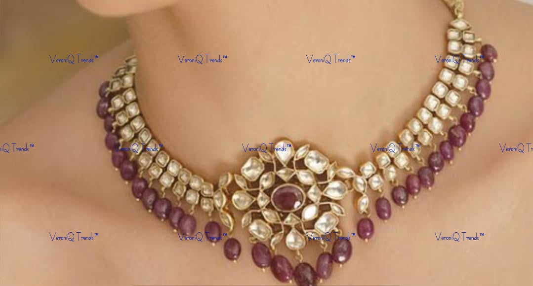 VeroniQ Trends-Traditional Gold Plated Pachi Necklace With Red Beads Pachi Kundan-Gold Plated-Wedding Jewellery-Punjabi Jewellery-South Indian-Thappa Jewellery