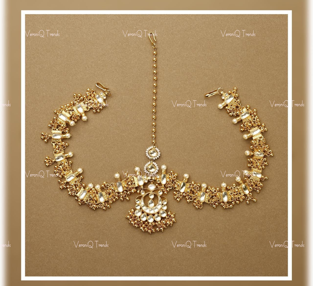 VeroniQ Trends-Gold Plated Pachi Kundan Matha Patti Pachi Kundan-Gold Plated-Wedding Jewellery-Punjabi Jewellery-South Indian-Thappa Jewellery