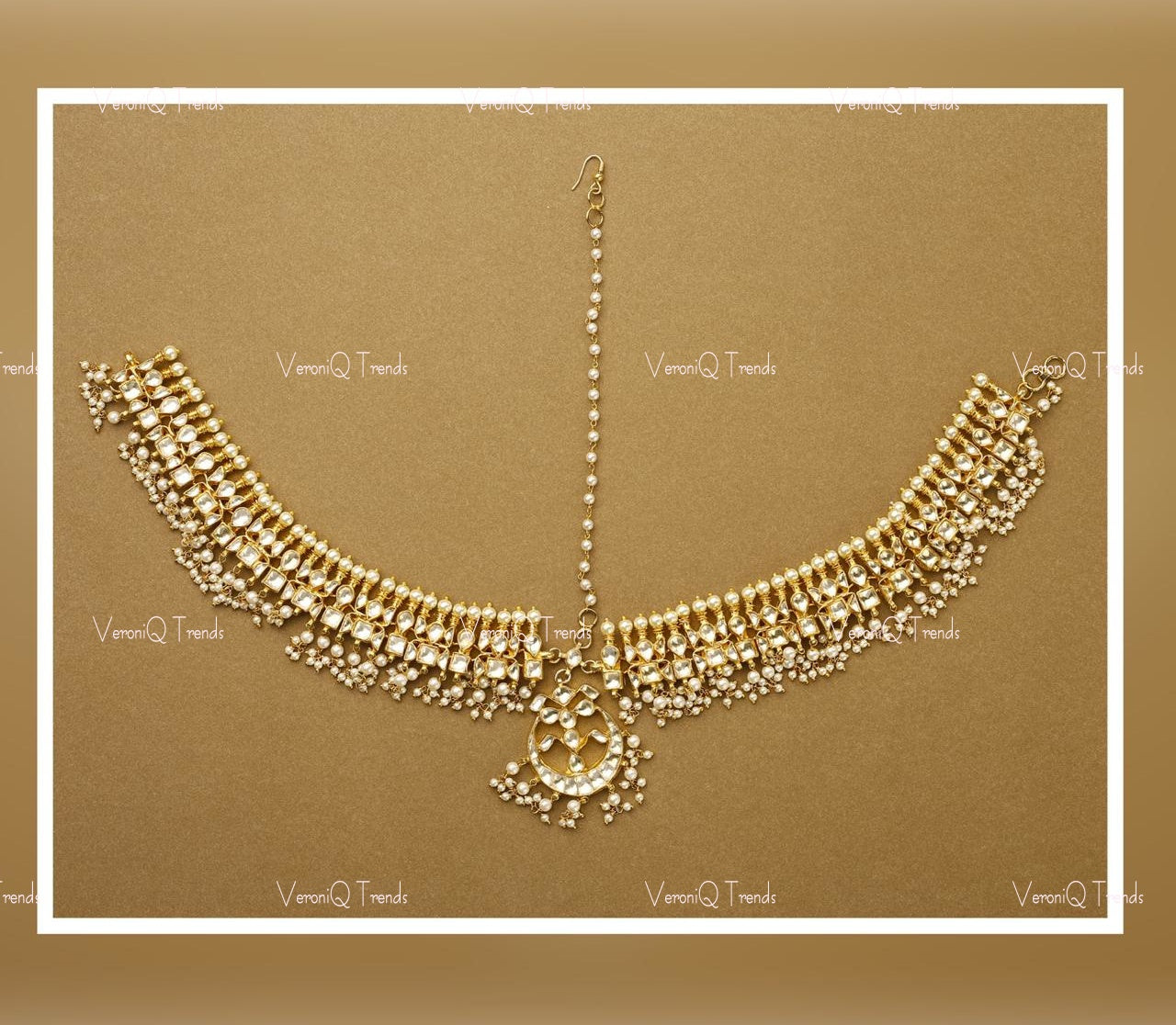 VeroniQ Trends-Chandbali Style Gold Plated Pachi Kundan Matha Patti Pachi Kundan-Gold Plated-Wedding Jewellery-Punjabi Jewellery-South Indian-Thappa Jewellery