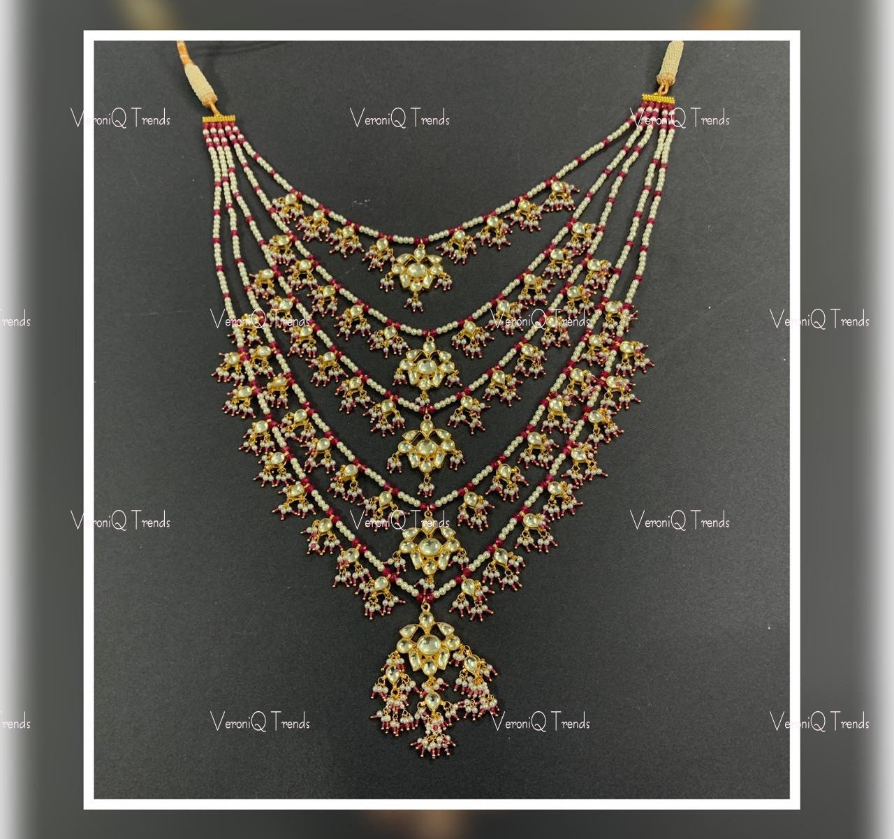 VeroniQ Trends-Panch Lada Kemp Stone Gold Plated Pachi Kundan Necklace Pachi Kundan-Gold Plated-Wedding Jewellery-Punjabi Jewellery-South Indian-Thappa Jewellery