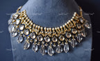 VeroniQ Trends-Traditional Blue Craved Gold Plated Pachi Kundan Choker Necklace Pachi Kundan-Gold Plated-Wedding Jewelry-Punjabi Jewelry-South Indian-Thappa Jewelry