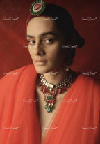 VeroniQ Trends-Gold Plated Red Stone And Pachi Choker Necklace With Green Red Beads Pachi Kundan-Gold Plated-Wedding Jewelry-Punjabi Jewelry-South Indian-Thappa Jewelry