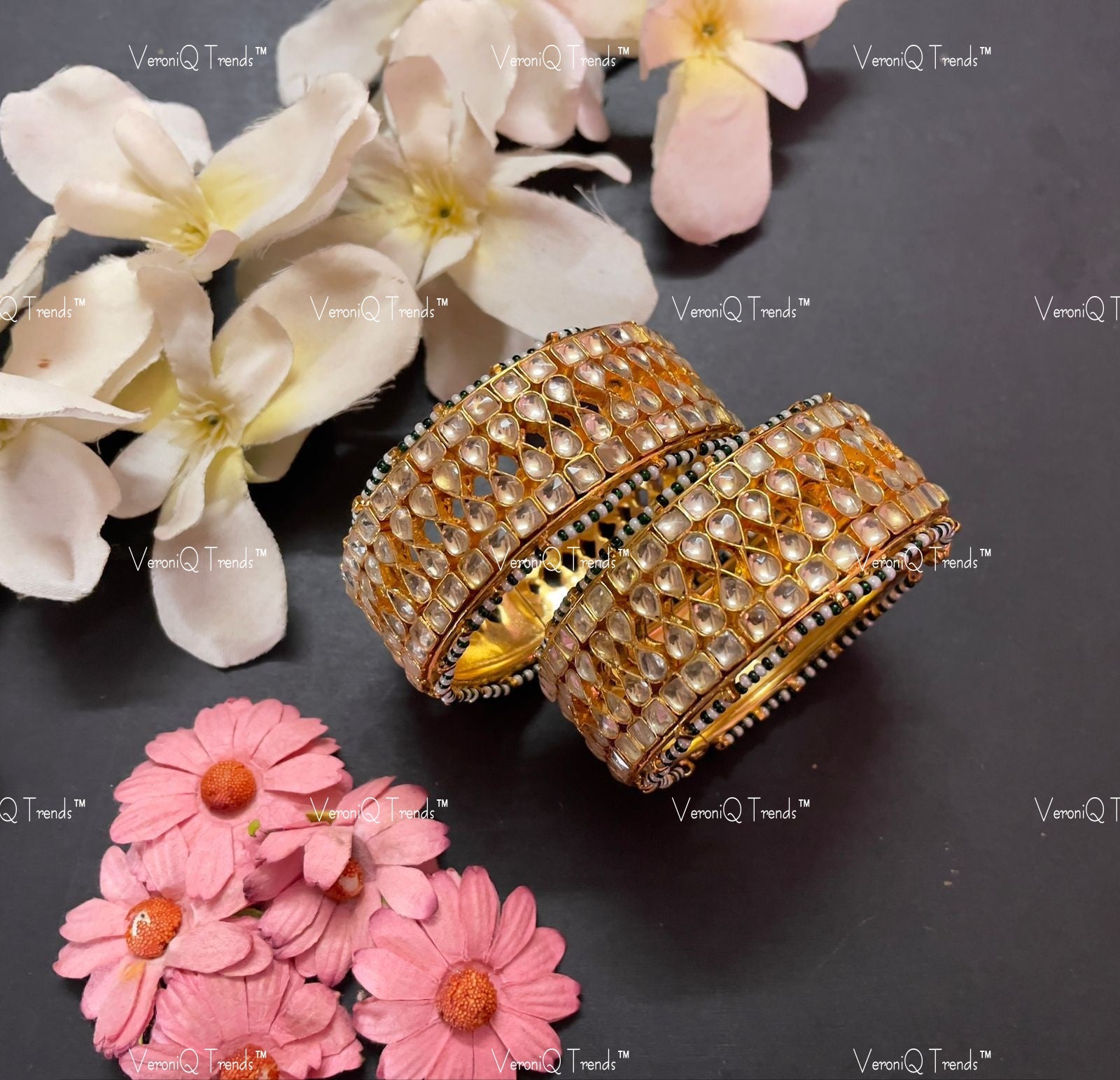 VeroniQ Trends-Royal Gold Plated Pachi Kundan Kundan Jadau Bangles Kundan-Gold Plated-Wedding Jewellery-Punjabi Jewellery-South Indian-Thappa Jewellery