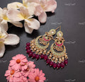 VeroniQ Trends-Traditional Gold Plated Pachi Kundan Kemp Stone Chandbali Earrings With Pink Beads Kundan-Gold Plated-Wedding Jewellery-Punjabi Jewellery-South Indian-Thappa Jewellery