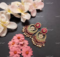 VeroniQ Trends-Traditional Mint Green Gold Plated Pachi Kundan Kemp Stone Chandbali Earrings Kundan-Gold Plated-Wedding Jewellery-Punjabi Jewellery-South Indian-Thappa Jewellery