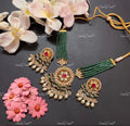 VeroniQ Trends-Traditional Multistrand Green Beads Gold Plated Pachi Kundan Kemp Stone Necklace Kundan-Gold Plated-Wedding Jewellery-Punjabi Jewellery-South Indian-Thappa Jewellery