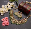 VeroniQ Trends-Traditional Gold Plated Pachi Kundan Kundan Jadau Necklace With Green Beads Kundan-Gold Plated-Wedding Jewellery-Punjabi Jewellery-South Indian-Thappa Jewellery