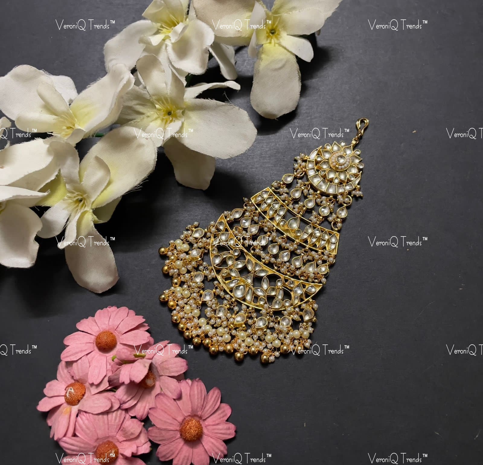 VeroniQ Trends-Kundan Jadau Gold Plated Pachi Kundan Passa Kundan-Gold Plated-Wedding Jewellery-Punjabi Jewellery-South Indian-Thappa Jewellery