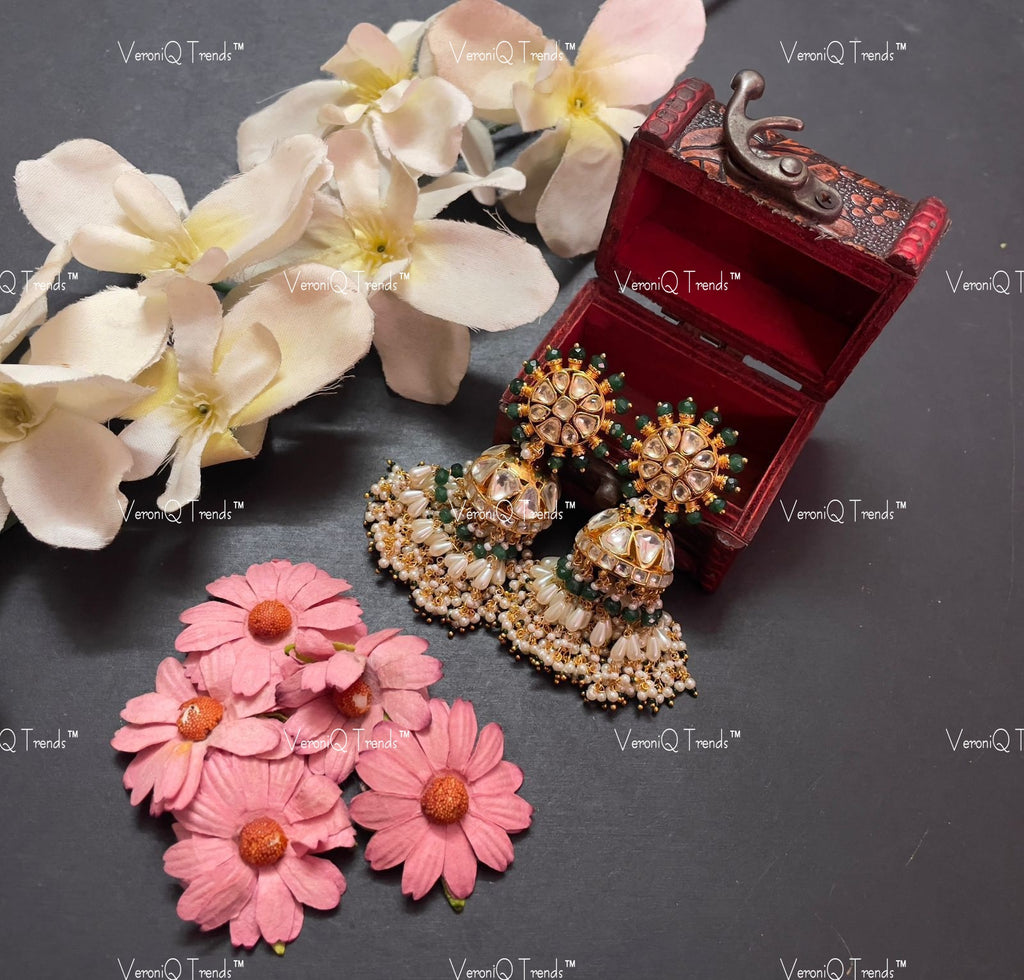VeroniQ Trends-Traditional Kundan Jadau Gold Plated Pachi Kundan Jhumki  Earrings Kundan-Gold Plated-Wedding Jewellery-Punjabi Jewellery-South Indian-Thappa Jewellery