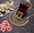 VeroniQ Trends-Rajwadi Kemp Stone Gold Plated Pachi Kundan Choker Necklace Kundan-Gold Plated-Wedding Jewellery-Punjabi Jewellery-South Indian-Thappa Jewellery