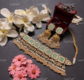 VeroniQ Trends-Royal Mint Color Stone Gold Plated Pachi Kundan Choker Necklace Kundan-Gold Plated-Wedding Jewellery-Punjabi Jewellery-South Indian-Thappa Jewellery