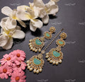 VeroniQ Trends-Turquoise color Stone Gold Plated Pachi Kundan Maang Tika with Earrings Pachi Kundan-Gold Plated-Wedding Jewellery-Punjabi Jewellery-South Indian-Thappa Jewellery