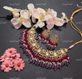 VeroniQ Trends-Rajwadi Style Pink And Blue Beads Gold Plated Pachi Kundan Necklace Kundan-Gold Plated-Wedding Jewellery-Punjabi Jewellery-South Indian-Thappa Jewellery