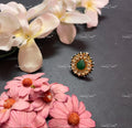 VeroniQ Trends-Emerald Green Stone Gold Plated Pachi Kundan Finger Ring Kundan-Gold Plated-Wedding Jewellery-Punjabi Jewellery-South Indian-Thappa Jewellery