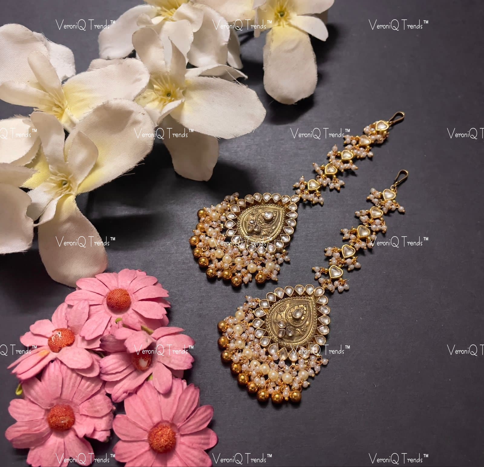 VeroniQ Trends-Gold Plated Pachi Kundan Maang Tika Pachi Kundan-Gold Plated-Wedding Jewellery-Punjabi Jewellery-South Indian-Thappa Jewellery