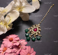 VeroniQ Trends-Gold Plated Pachi Kundan Maang Tika With Green Beads Pachi Kundan-Gold Plated-Wedding Jewellery-Punjabi Jewellery-South Indian-Thappa Jewellery