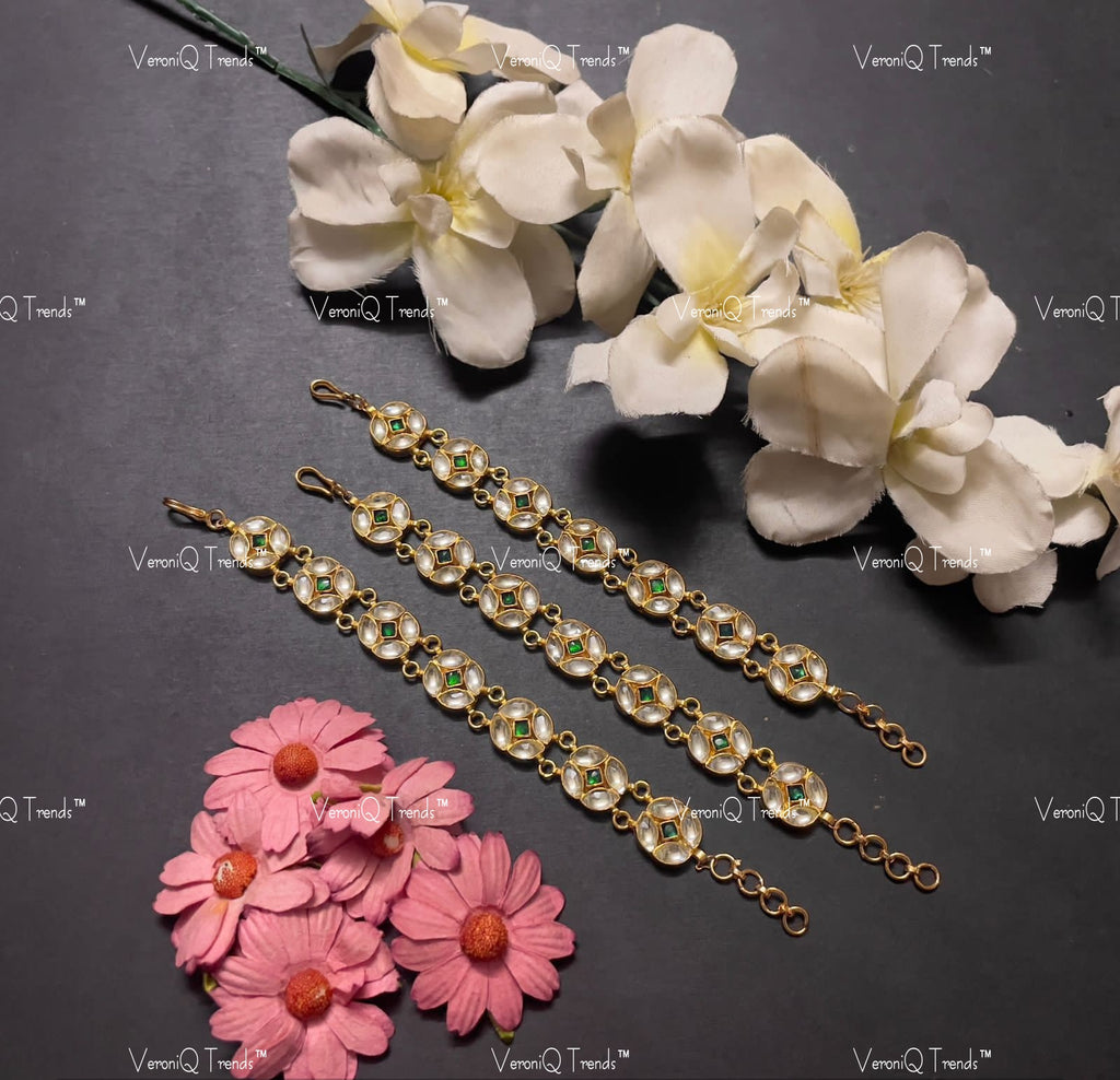 VeroniQ Trends-Floral Style Gold Plated Pachi Kundan Bracelet Pachi Kundan-Gold Plated-Wedding Jewellery-Punjabi Jewellery-South Indian-Thappa Jewellery