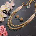 VeroniQ Trends-Double Line Gold Plated Multistrand Beaded Pachi Kundan Long Necklace With Green Beads Pachi Kundan-Gold Plated-Wedding Jewellery-Punjabi Jewellery-South Indian-Thappa Jewellery