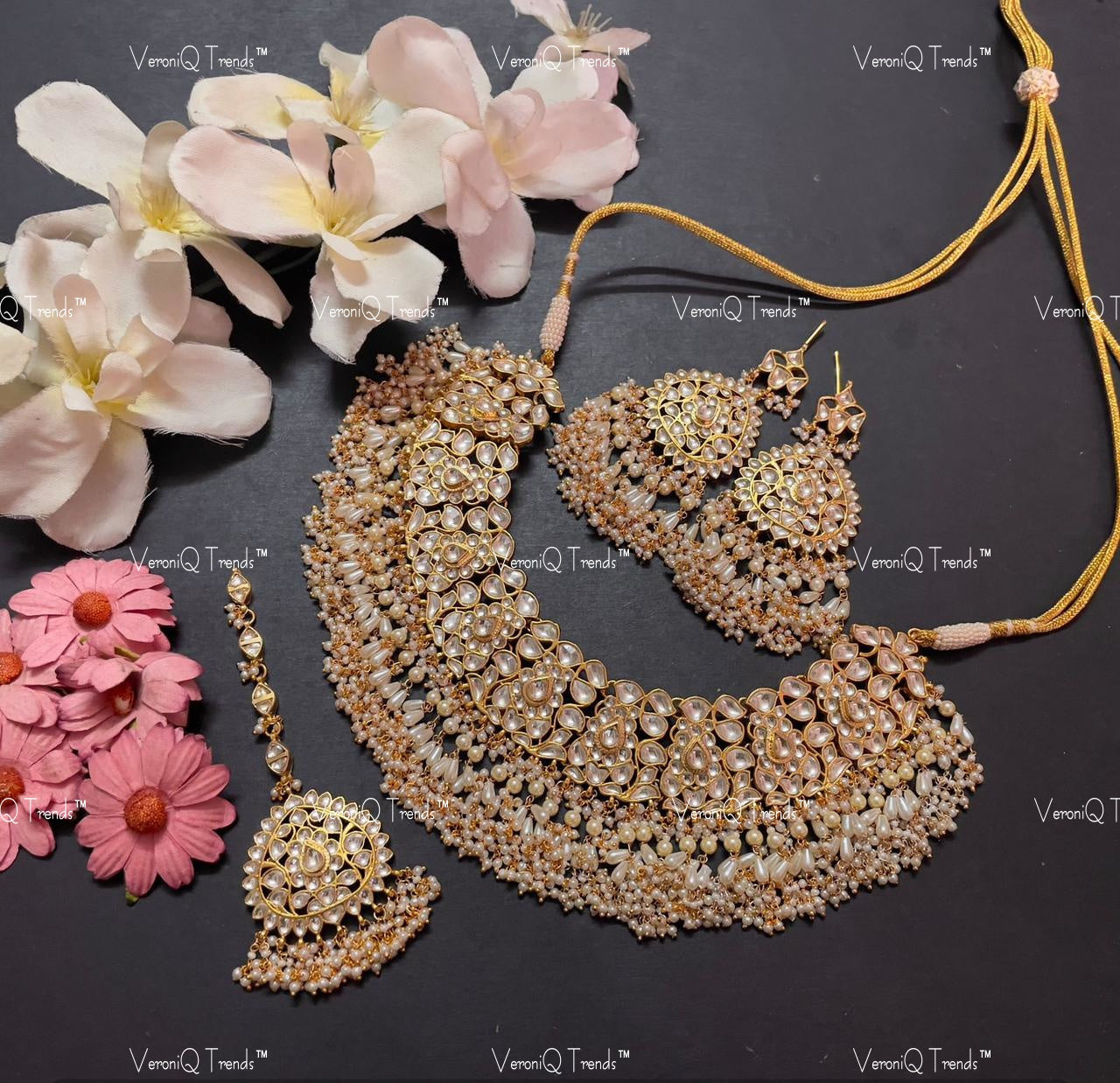 VeroniQ Trends-Bridal Gold Plated Kundan Jadau Pachi Kundan Necklace Pachi Kundan-Gold Plated-Wedding Jewellery-Punjabi Jewellery-South Indian-Thappa Jewellery
