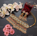 VeroniQ Trends-Royal Turquoise Blue Stone Gold Plated Pachi Kundan Choker Necklace Pachi Kundan-Gold Plated-Wedding Jewellery-Punjabi Jewellery-South Indian-Thappa Jewellery