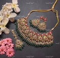 VeroniQ Trends-Traditional Bridal Kemp Stone Gold Plated Pachi Kundan Necklace with Earrings and Maang Tika Pachi Kundan-Gold Plated-Wedding Jewellery-Punjabi Jewellery-South Indian-Thappa Jewellery