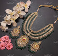 VeroniQ Trends-Bridal Multi-line Kundan Jadau Gold Plated Pachi Kundan Long Necklace With Green Beads Pachi Kundan-Gold Plated-Wedding Jewellery-Punjabi Jewellery-South Indian-Thappa Jewellery