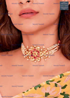 VeroniQ Trends-Multistrand Beaded Pachi Kemp Stone Choker Necklace Pachi Kundan-Gold Plated-Wedding Jewelry-Punjabi Jewelry-South Indian-Thappa Jewelry