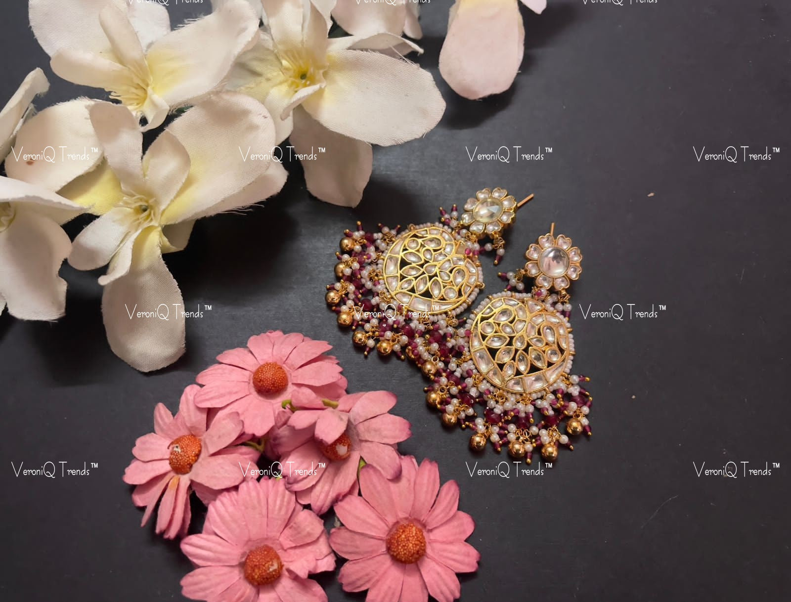 VeroniQ Trends-Gold Plated Pachi Kundan Chandbali Earrings Pachi Kundan-Gold Plated-Wedding Jewellery-Punjabi Jewellery-South Indian-Thappa Jewellery