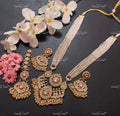 VeroniQ Trends-South Indian Bridal Gold Plated Pachi Kundan Long Rani Haar Necklace With Earrings and Maang Tika Pachi Kundan-Gold Plated-Wedding Jewellery-Punjabi Jewellery-South Indian-Thappa Jewellery