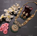 VeroniQ Trends-Gold Plated Pachi Kundan Long Necklace With Green Bead Pachi Kundan-Gold Plated-Wedding Jewellery-Punjabi Jewellery-South Indian-Thappa Jewellery