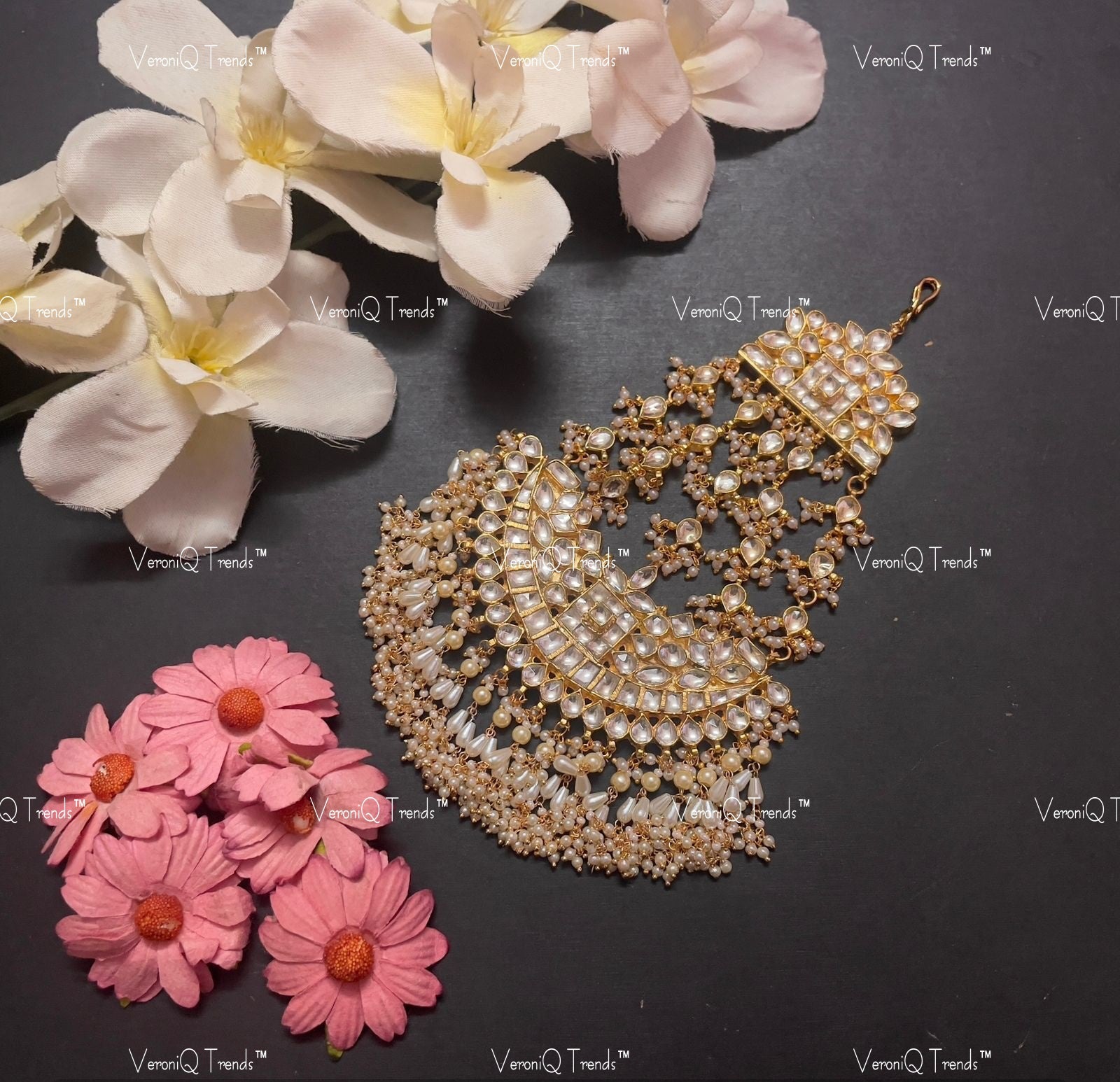 VeroniQ Trends-Gold Plated Pachi Kundan Kundan Jadau Passa Pachi Kundan-Gold Plated-Wedding Jewellery-Punjabi Jewellery-South Indian-Thappa Jewellery
