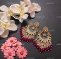 VeroniQ Trends-Gold Plated Pachi Kundan Chandbali Earrings with Ruby Pink Beads Pachi Kundan-Gold Plated-Wedding Jewellery-Punjabi Jewellery-South Indian-Thappa Jewellery