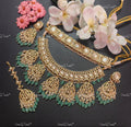 VeroniQ Trends-Bridal Gold Plated Pachi Kundan Choker and Mid length Necklace with Earrings and Maang Tika Pachi Kundan-Gold Plated-Wedding Jewellery-Punjabi Jewellery-South Indian-Thappa Jewellery