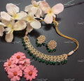 VeroniQ Trends-Gold Plated Pachi Kundan Choker Necklace With Green Bead Pachi Kundan-Gold Plated-Wedding Jewellery-Punjabi Jewellery-South Indian-Thappa Jewellery
