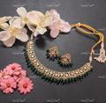 VeroniQ Trends-Traditional Gold Plated Pachi Kundan Choker Necklace With Green Bead Pachi Kundan-Gold Plated-Wedding Jewellery-Punjabi Jewellery-South Indian-Thappa Jewellery