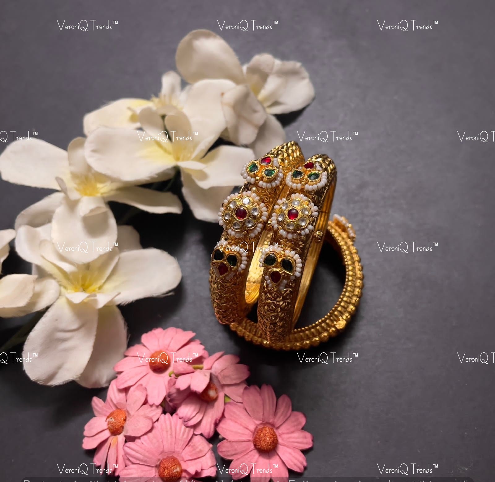 VeroniQ Trends-Royal Kemp Stone Gold Plated Pachi Kundan Bangles Pachi Kundan-Gold Plated-Wedding Jewellery-Punjabi Jewellery-South Indian-Thappa Jewellery