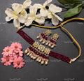 VeroniQ Trends-Traditional Multistrand Red Beaded Gold Plated Red Stone Pachi Kundan Choker Necklace Pachi Kundan-Gold Plated-Wedding Jewellery-Punjabi Jewellery-South Indian-Thappa Jewellery
