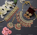 VeroniQ Trends-Bridal Gold Plated Pachi Kundan Choker And Long Necklace With Jhumki Earrings and Maang Tika Pachi Kundan-Gold Plated-Wedding Jewellery-Punjabi Jewellery-South Indian-Thappa Jewellery
