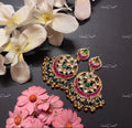 VeroniQ Trends-Traditional Kemp Stone Gold Plated Pachi Kundan Chandbali Earrings Pachi Kundan-Gold Plated-Wedding Jewellery-Punjabi Jewellery-South Indian-Thappa Jewellery