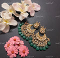 VeroniQ Trends-Traditional Gold Plated Pachi Kundan Chandbali Earrings With Green Beads Pachi Kundan-Gold Plated-Wedding Jewellery-Punjabi Jewellery-South Indian-Thappa Jewellery