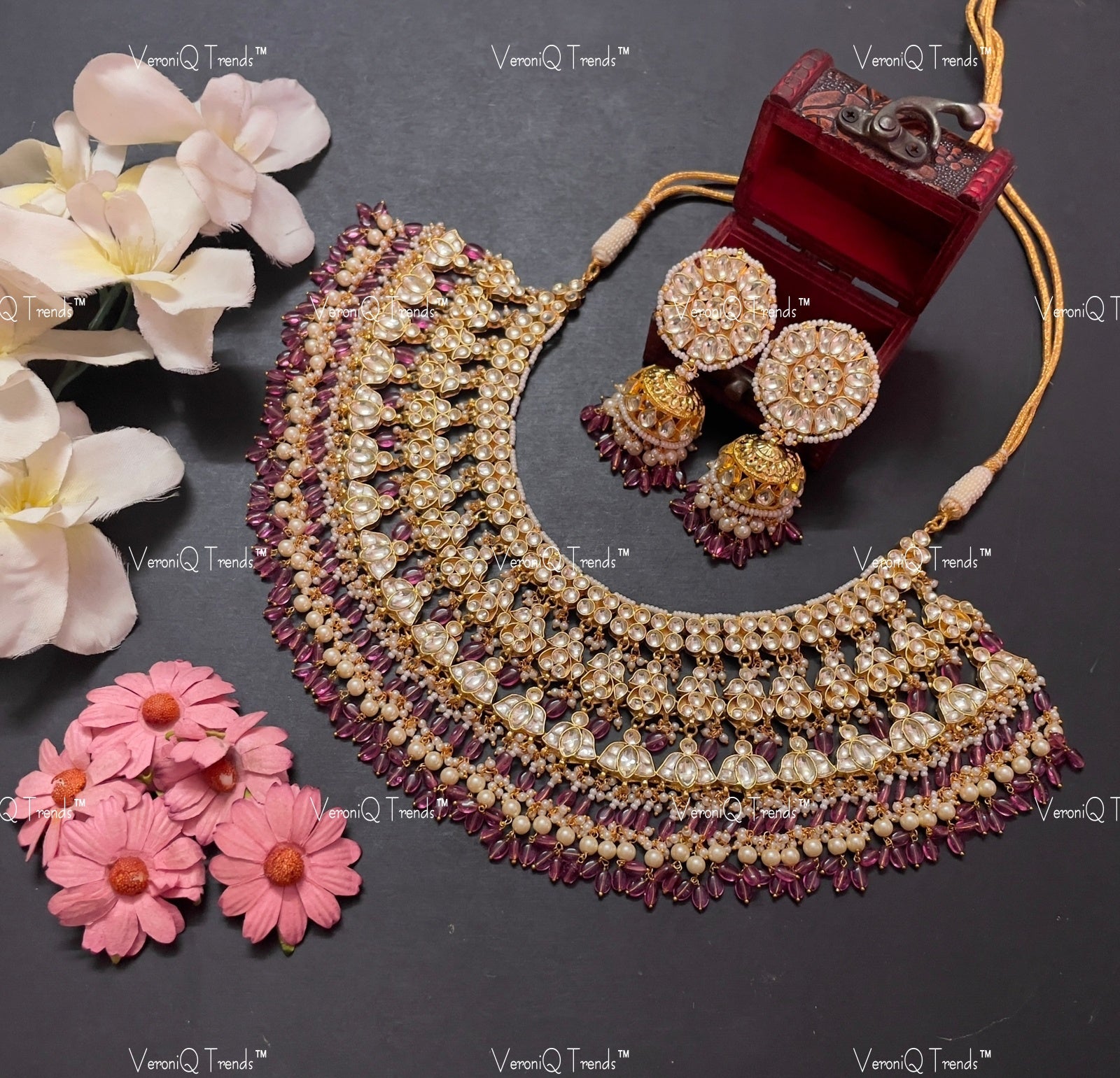 VeroniQ Trends-Bridal Gold Plated Pachi Kundan Necklace Pachi Kundan-Gold Plated-Wedding Jewellery-Punjabi Jewellery-South Indian-Thappa Jewellery