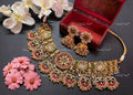 VeroniQ Trends-South Indian Temple Gold Plated Pachi Kundan Kemp Stone Necklace Pachi Kundan-Gold Plated-Wedding Jewellery-Punjabi Jewellery-South Indian-Thappa Jewellery
