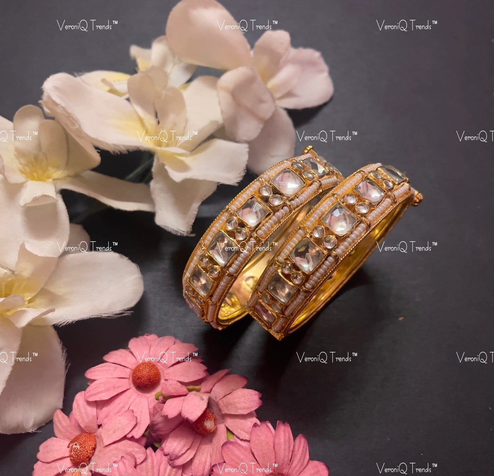 VeroniQ Trends-Kundan Jada Gold Plated Pachi Kundan Bangles Pachi Kundan-Gold Plated-Wedding Jewellery-Punjabi Jewellery-South Indian-Thappa Jewellery