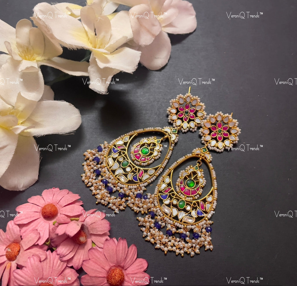 VeroniQ Trends-Kemp Stone Gold Plated Pachi Kundan Dangler Earrings Pachi Kundan-Gold Plated-Wedding Jewellery-Punjabi Jewellery-South Indian-Thappa Jewellery