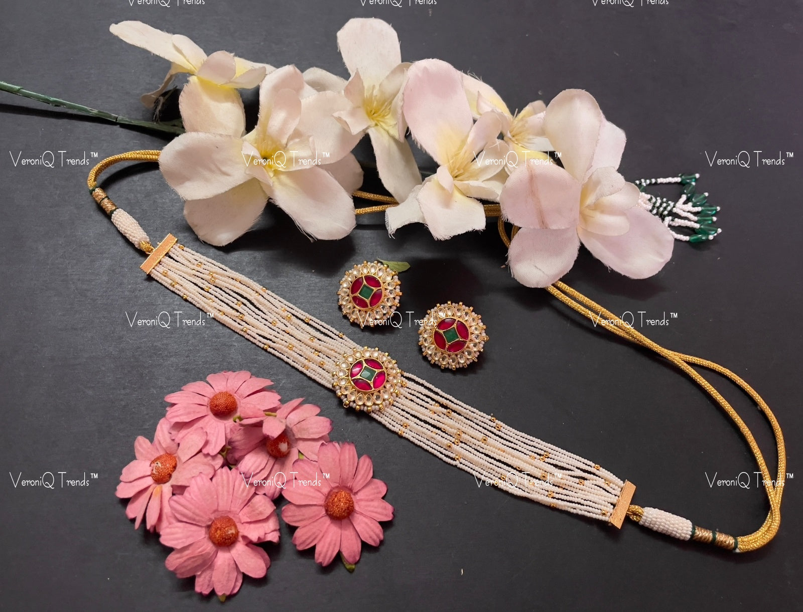 VeroniQ Trends-Multistrand Gold Plated Pachi Kundan Choker Necklace Pachi Kundan-Gold Plated-Wedding Jewellery-Punjabi Jewellery-South Indian-Thappa Jewellery