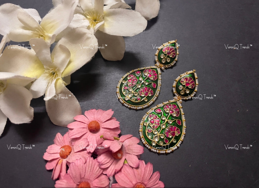 VeroniQ Trends-Gold Plated Pachi Kundan Meenkari Earrings Pachi Kundan-Gold Plated-Wedding Jewellery-Punjabi Jewellery-South Indian-Thappa Jewellery